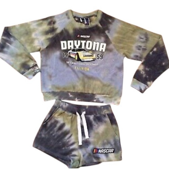 Nascar Tops - Daytona Nascar Graphic cotton blend tie dye sweats sweatshirt shorts lounge set